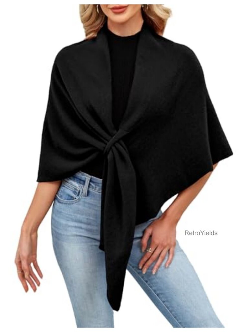 Women's Soft Knit Open Front Poncho Shawl Wrap Sweater Fall Winter